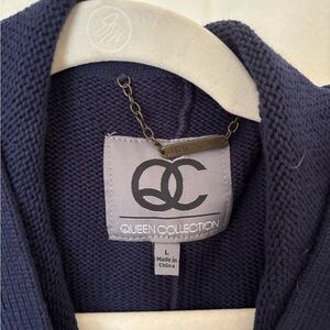 Queen Collection Hooded Poncho-Style Zip Sweater w/ Button Sides | L